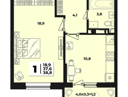 Продается 1-комнатная квартира ЖК Лето, литера 1/5, 38.8  м², 5300680 рублей