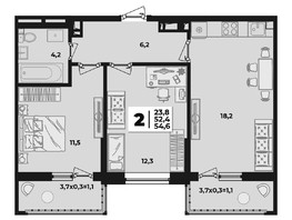 Продается 2-комнатная квартира ЖК Лето, литера 1/5, 54.6  м², 6839540 рублей