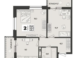 Продается 2-комнатная квартира ЖК Лето, литера 1/6, 48.2  м², 7375320 рублей