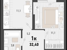 Продается 1-комнатная квартира ЖК Барса, 3В литер, 32.4  м², 9894960 рублей