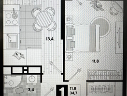 Продается 1-комнатная квартира Ивана Беличенко ул, 34.6  м², 4600000 рублей