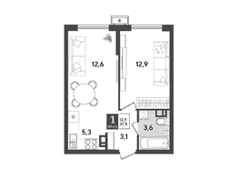 Продается 1-комнатная квартира ЖК Порто-Ново, литера 6, 37.5  м², 6967500 рублей