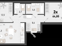 Продается 2-комнатная квартира ЖК Барса, 3В литер, 64.8  м², 17975520 рублей