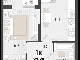 Продается 1-комнатная квартира ЖК Барса, 3В литер, 33.3  м², 10236420 рублей