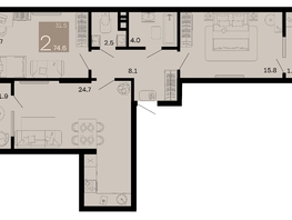 Продается 2-комнатная квартира ЖК Хозяин морей, литер 1, 74.6  м², 18351600 рублей