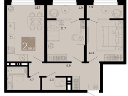 Продается 2-комнатная квартира ЖК Хозяин морей, литер 1, 59.6  м², 17939600 рублей