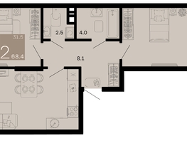 Продается 2-комнатная квартира ЖК Хозяин морей, литер 1, 68.4  м², 17852400 рублей