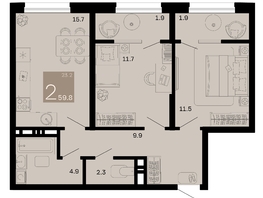 Продается 2-комнатная квартира ЖК Хозяин морей, литер 2, 59.8  м², 18179200 рублей