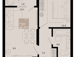 Продается 2-комнатная квартира ЖК Хозяин морей, литер 2, 40  м², 12720000 рублей