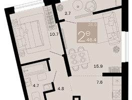 Продается 2-комнатная квартира ЖК Хозяин морей, литер 2, 46.4  м², 14523200 рублей