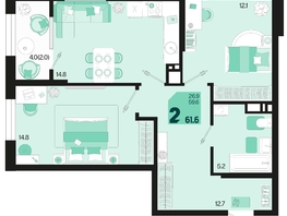 Продается 2-комнатная квартира ЖК Первое место, квартал 1.4, литер 1, 61.6  м², 8747200 рублей