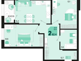 Продается 2-комнатная квартира ЖК Первое место, квартал 1.4, литер 1, 62.4  м², 8299200 рублей