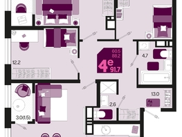 Продается 4-комнатная квартира ЖК Первое место, квартал 1.4, литер 1, 91.7  м², 14213500 рублей