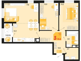 Продается 3-комнатная квартира ЖК Первое место, квартал 1.4, литер 1, 76.8  м², 11904000 рублей