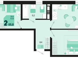 Продается 2-комнатная квартира ЖК Первое место, квартал 1.4, литер 2, 65.8  м², 10199000 рублей