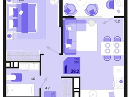 Продается 1-комнатная квартира ЖК Первое место, квартал 1.4, литер 2, 39.2  м², 5997600 рублей