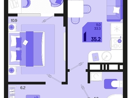 Продается 1-комнатная квартира ЖК Первое место, квартал 1.4, литер 2, 35.2  м², 5280000 рублей