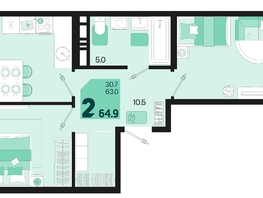 Продается 2-комнатная квартира ЖК Первое место, квартал 1.4, литер 2, 64.9  м², 9086000 рублей