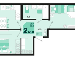 Продается 2-комнатная квартира ЖК Первое место, квартал 1.4, литер 2, 65.8  м², 8422400 рублей