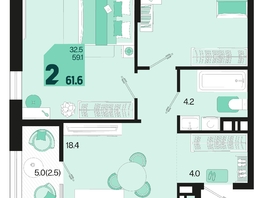 Продается 2-комнатная квартира ЖК Первое место, квартал 1.5, литер 1, 61.6  м², 9116800 рублей