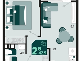 Продается 2-комнатная квартира ЖК Первое место, квартал 1.5, литер 1, 42.9  м², 6735300 рублей