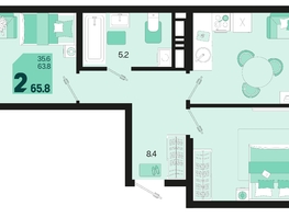 Продается 2-комнатная квартира ЖК Первое место, квартал 1.5, литер 1, 65.8  м², 8817200 рублей