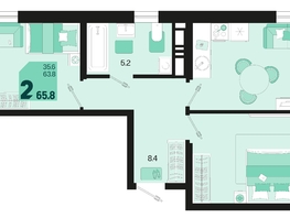 Продается 2-комнатная квартира ЖК Первое место, квартал 1.5, литер 1, 65.8  м², 9014600 рублей