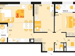 Продается 3-комнатная квартира ЖК Первое место, квартал 1.5, литер 1, 78.6  м², 10375200 рублей