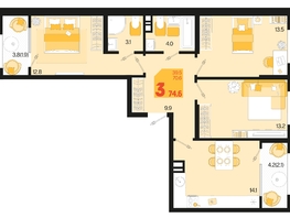 Продается 3-комнатная квартира ЖК Первое место, квартал 1.5, литер 1, 74.6  м², 11563000 рублей