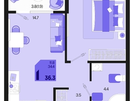 Продается 1-комнатная квартира ЖК Первое место, квартал 1.5, литер 1, 36.3  м², 5118300 рублей