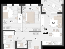 Продается 2-комнатная квартира ЖК Барса, 3В литер, 52.5  м², 14983500 рублей