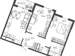 Продается 2-комнатная квартира ЖК Все Свои VIP, литера 7, 57.55 м², 13524250 рублей