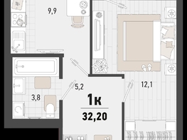 Продается 1-комнатная квартира ЖК Барса, 3В литер, 32.2  м², 10091480 рублей