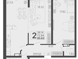 Продается 2-комнатная квартира ЖК Светский лес, литер 3, 79.29  м², 27751500 рублей