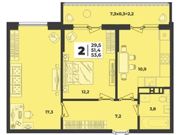 Продается 2-комнатная квартира ЖК Лето, литера 1/2, 53.6  м², 7529000 рублей