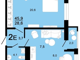 Продается 2-комнатная квартира ЖК Горячий, литера 3, 45.9  м², 5967000 рублей