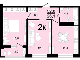 Продается 2-комнатная квартира ЖК Горячий, литера 3, 52  м², 6500000 рублей