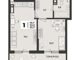 Продается 1-комнатная квартира ЖК Лето, литера 1/6, 35.7  м², 6117560 рублей