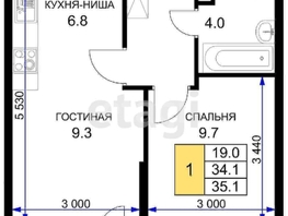 Продается 1-комнатная квартира ЖК Ракурс , литер 6, 33.1  м², 3600000 рублей