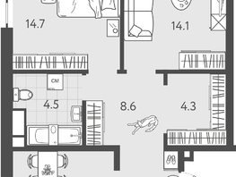 Продается 2-комнатная квартира ЖК Все Свои VIP, литера 8, 54.9  м², 12352500 рублей