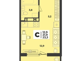 Продается 1-комнатная квартира ЖК Лето, литера 1/1, 23.3  м², 4297880 рублей