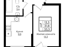 Продается 1-комнатная квартира ЖК Клубный квартал Европа 6, литера 6, 33.3  м², 6829830 рублей