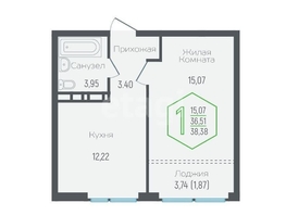 Продается 1-комнатная квартира Обрывная ул, 34.64  м², 6550000 рублей