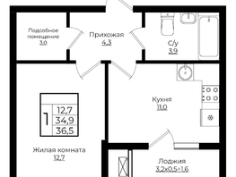 Продается 1-комнатная квартира ЖК Клубный квартал Европа 6, литера 7, 36.5  м², 6133839 рублей