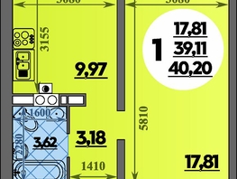Продается 1-комнатная квартира ЖК Первый, литера 1, 40.2 м², 4639080 рублей