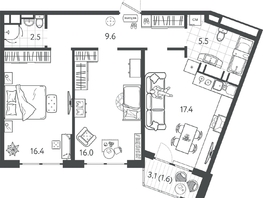 Продается 2-комнатная квартира ЖК Все Свои VIP, литера 7, 67.95 м², 16511850 рублей