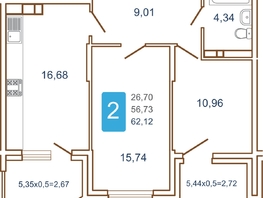 Продается 2-комнатная квартира ЖК Хорошая погода, литера 1, 66.4  м², 8366400 рублей