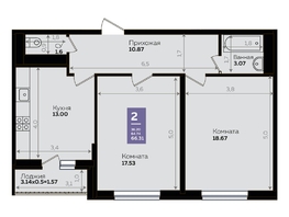 Продается 2-комнатная квартира ЖК Левада, литера 8, 64.9  м², 8700754 рублей