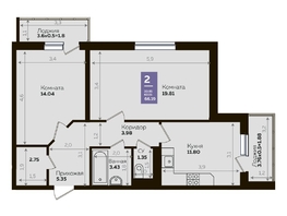 Продается 2-комнатная квартира ЖК Левада, литера 8, 62.8  м², 8692713 рублей