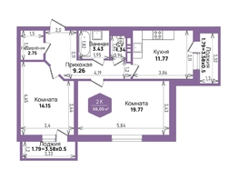 Продается 2-комнатная квартира ЖК Левада, литера 6, 66.05  м², 9119504 рублей